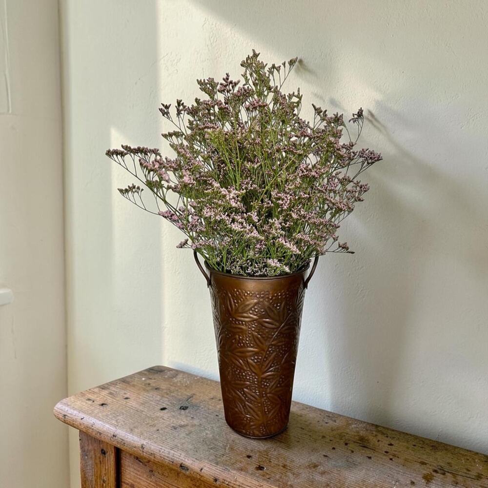 Vintage French Style Embossed Copper Vase Farmhouse Cottagecore Decor